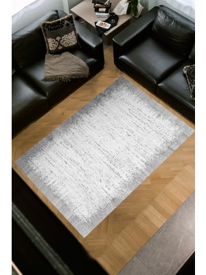 Dekoreko Dijital Salon Halısı Yıldız Deri Kaymaz Taban Modern Evelina  Gri