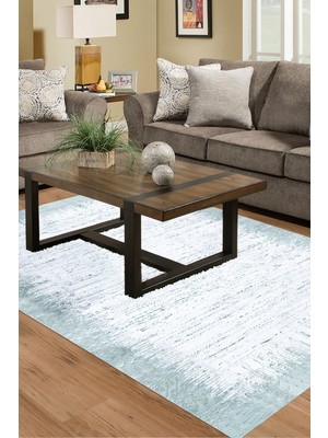 Dekoreko Dijital Salon Halısı Yıldız Deri Kaymaz Taban Modern Evelina  Mavi