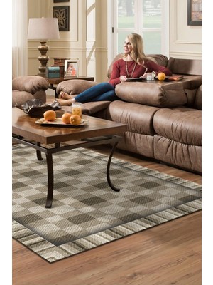 Dekoreko Dijital Salon Halısı Yıldız Deri Kaymaz Taban Modern Flora Kahve