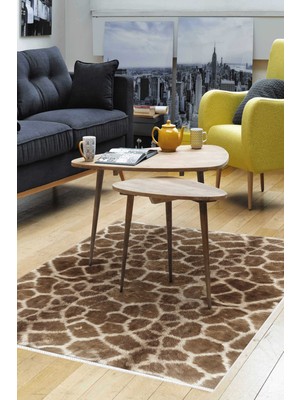 Dekoreko Dijital Salon Halısı Yıldız Deri Kaymaz Taban Modern Cherry Kahve