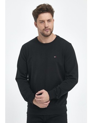 Mmetalic Erkek Siyah Bisiklet Nakış Detaylı Regular Fit Sweatshirt