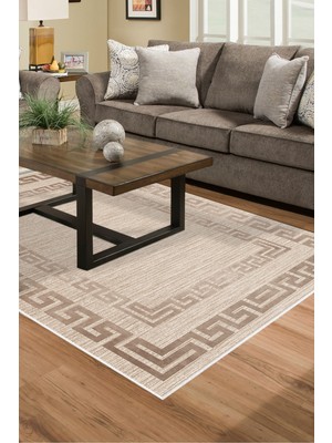 Dekoreko Dijital Salon Halısı Yıldız Deri Kaymaz Taban Modern Dorothea  Bej