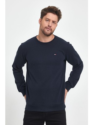 Mmetalic Erkek Lacivert Bisiklet Nakış Detaylı Regular Fit Sweatshirt
