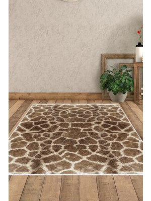 Dekoreko Dijital Salon Halısı Star Pamuk Kaymaz Taban Modern Cherry Kahve