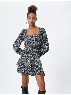 Koton 4Wal80022Ik 9D9 Siyah Desenli Genç Kız Elastan Jersey Elbise