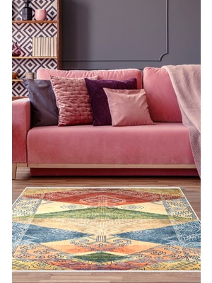 Dekoreko Dijital Salon Halısı Trend Keçe Kaymaz Taban Iskandinav Jacinda Renkli