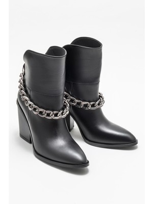 Elle Shoes Siyah Deri Kadın Western Bot