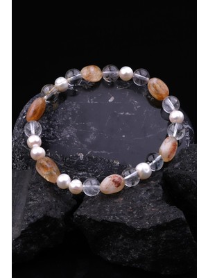 Alibaba Doğaltaş Topaz - Sitrin - Inci Doğal Taş Tasarım Bileklik