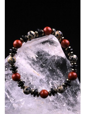 Alibaba Doğaltaş Dalmaçyalı Jasper - Red Jasper - Hematit - Kokonat Doğal Taş Tasarım Bileklik