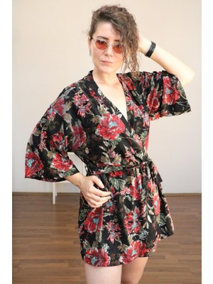 Lapiz Unisex Yakma Kadife Kumaş Kısa Kimono Ceket