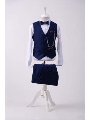 Doctor Junior Erkek Çocuk Slim Fit Lacivert Yelekli Takım Elbise 2'li Takım Şık Tasarım