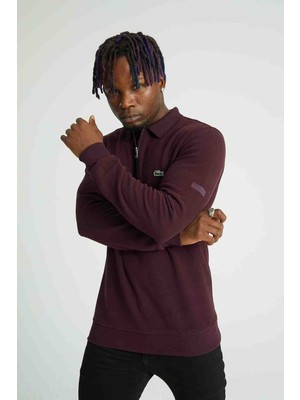 Lacoste Polo Yarım Fermuar Regular Fit Bordo Kazak