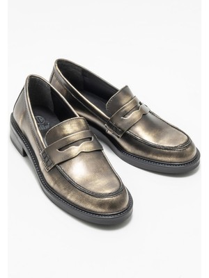 Elle Gold Deri Kadın Loafer