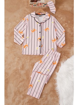 Pija Kids Pembe Çizgili Ayıcıklı Pijama Takımı 17164