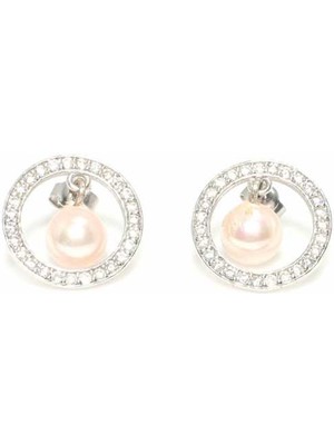 925 Ayar Gümüş İnci Halka Küpe, Beyaz