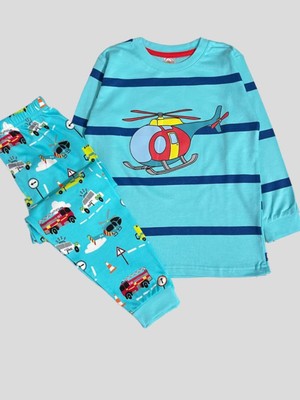 Elmas Kids Erkek Çocuk  Pamuklu Helikopter Desenli Pijama Takımı