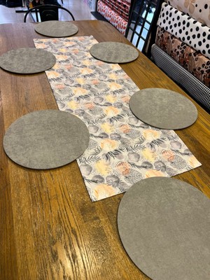 Tuğçe Demir Home Design Gri Yaprak Desen Runner Supla Set