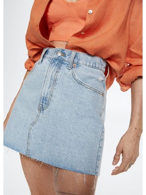 Mango Etek Ucu Püsküllü Kot Mini Etek