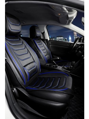 honda Legend Uyumlu Yarı Deri Oto Koltuk Kılıfı Ön-Arka Set (Anka-Series) Siyah-Mavi