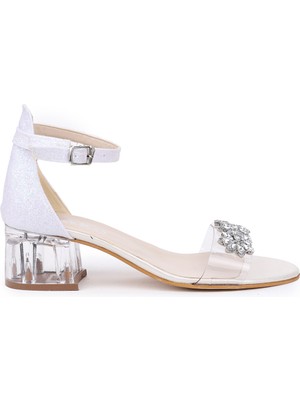 Kiko Kids Yangu Kum Simli Taşlı Kız Çocuk 3 Cm Şeffaf Topuklu Sandalet Abiye Ayakkabı