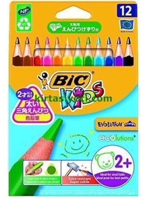 Bic Evolution Üçgen Jumbo Kuru Boya Kalemi 12'li Kutu Renkli ve Dayanıklı Çocuklar İçin