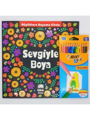 Ema Kitap Büyükler İçin Boyama Kitabı ve 12'li Bic Boya Kalemi Renkli Eğlenceli Set