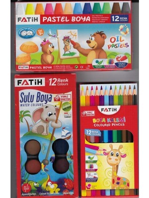Fatih 12 Renkli Pastel Boya Seti 3'lü Kuru ve Sulu Boya Çocuklar İçin Güvenli