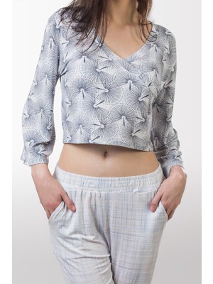 Via Bianco Sensu Crop Uzun Xl Beden Pijama Takımı Xl