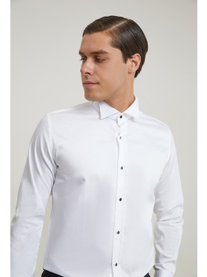 D'S Damat Slim Fit Beyaz Düz Smokin Gömlek