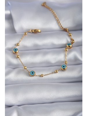 Clariss 316L Çelik Gold Renk Nazar Boncuk Model Kadın Bileklik