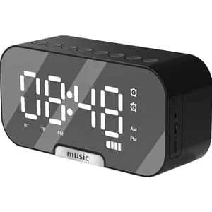 Bt Hoparlörlü ve Fm Radyolu Dijital Ayna Yüzeyi Çalar Saat Çift Alarm Elektronik Masaüstü Saati Şarj Edilebilir Taşınabilir Müzik Çalar Desteği Tf Kart 3 Seviye Parlaklık Ev Için T (Yurt Dışından)