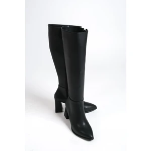 Kalibri Siyah Mat Kalın Topuklu Klasik Çizme Suni Deri