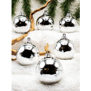 Yılbaşı Çam Ağacı Süsü Gri 8 cm 6lı Cici Top