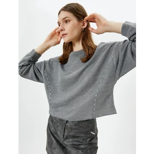 Bisiklet Yaka Sweatshirt Zımbalı Düşük Omuzlu Regular Fit