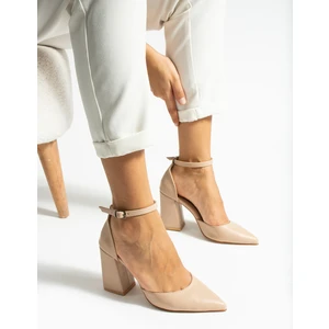 La Limar 8,5 Cm Nude Kalın Topuk Bilekten Bağlamalı Stiletto Topuklu Ayakkabı