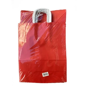 Büküm Saplı Kraft Kağıt Çanta Karton Hediyelik Poşet Torba - Kırmızı - 18X24 Cm. - 25 Adetlik Paket