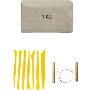 Beyaz Seramik Hamuru 1 kg Plastik Ebeşuar Seti Kil Seti Seramik Çamuru Çamur Kesme Teli Seramik Kili