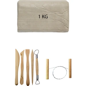 Beyaz Seramik Hamuru 1 kg Ebeşuar Seti Kil Seti Seramik Çamuru Seti Çamur Kesme Teli Seramik Kili