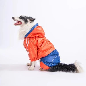Bicolor Turuncu-Lacivert Polarlı Su Geçirmez Orta-Büyük Irk Köpek Yağmurluk Tulum