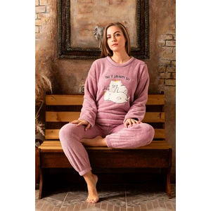 Tam Peluş Kışlık Kadın Pijama Takımı- Polar Yılbaşı Pijaması