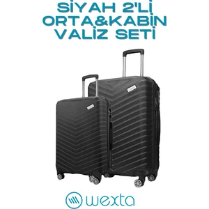 WX-1001 Siyah Orta&Kabin 2'li Set Valiz/ Seyahat Bavulu