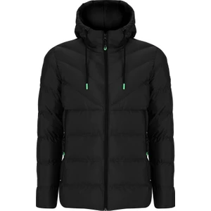 Yeni Sezon Erkek Siyah Su ve Rüzgar Geçirmez Kapüşonlu Kalın Şişme Migrogelli Kaban & Mont