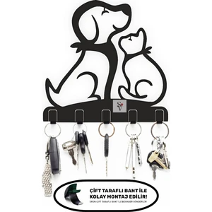 ( Dog And Cat ) Metal Duvar Anahtar Askılığı - Dekor Banyo Askılık Anahtarlık.