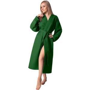 Bagno Milano Waffle Desenli %100 Pamuk Kadın Bornoz -  Yeşil Bornoz - Waffle Bornoz