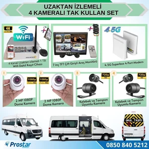 Uzaktan Izlemeli 4 Kameralı Wifi 4g 1 Tb Harddisk 7 Inç Ekranl