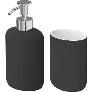 2'li Banyo Seti Ekoln Sıvı Sabunluk Diş Fırçalık Koyu Gri Renk Stoneware