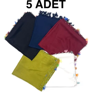 Naz İpek Pamuklu 5'li Set Kelebek - Kurdele Oyalı Boncuklu Eşarp Hediyelik Yazma 100X100cm Kelebek