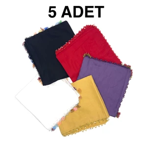 Naz İpek Pamuklu 5'li Set Kelebek - Kurdele Oyalı Boncuklu Eşarp Hediyelik Yazma 100X100cm Kelebek