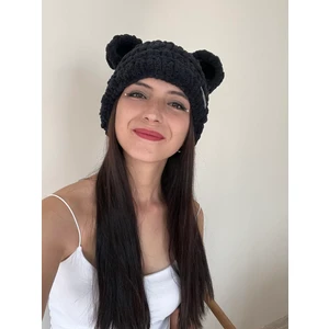 Aida Astrid (14+ Yaş ve üzeri) Ayı Kulaklı Puffy Bere Şapka Ayıcık Burgu Model Hayvan Figürlü  Bere Kışlık El Örgüsü