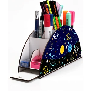 Ahşap Uzay Gökkuşağı Cetvelli Masaüstü Kalemlik Kutu Çocuklar Için Organizer VİP88